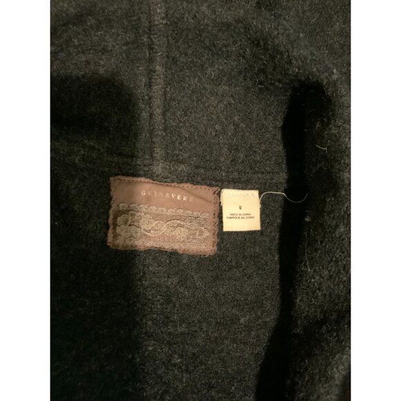 Guinevere Dark Gray 100% Wool Asymmetrical Cardigan W/ Leather Trim, Size Small - Picture 7 of 7